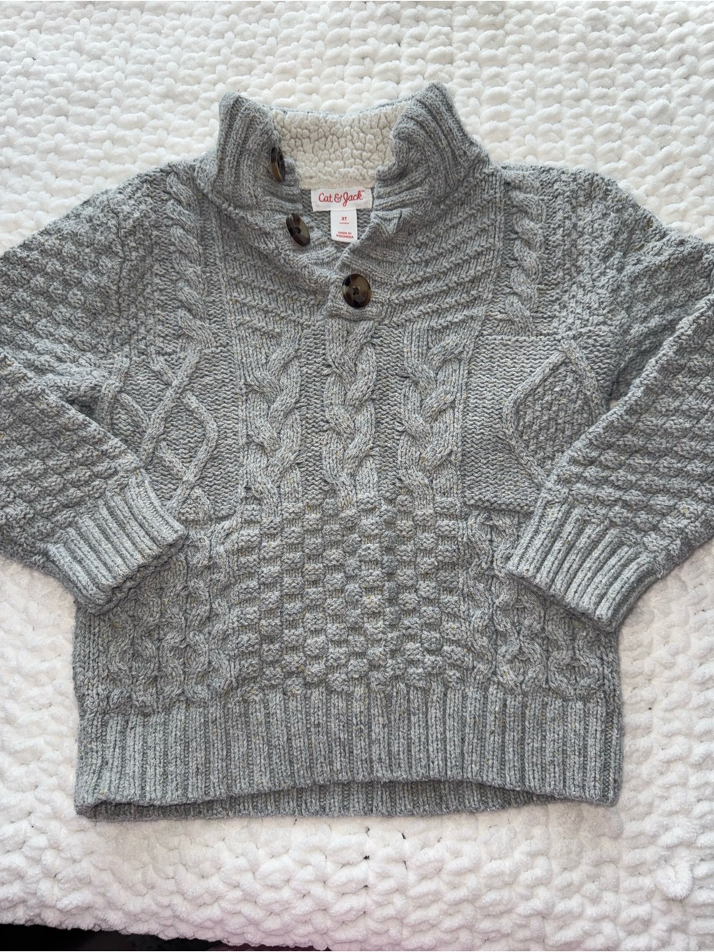Cat & Jack Light Gray Cable Knit Turtleneck Sweater with Button Placket